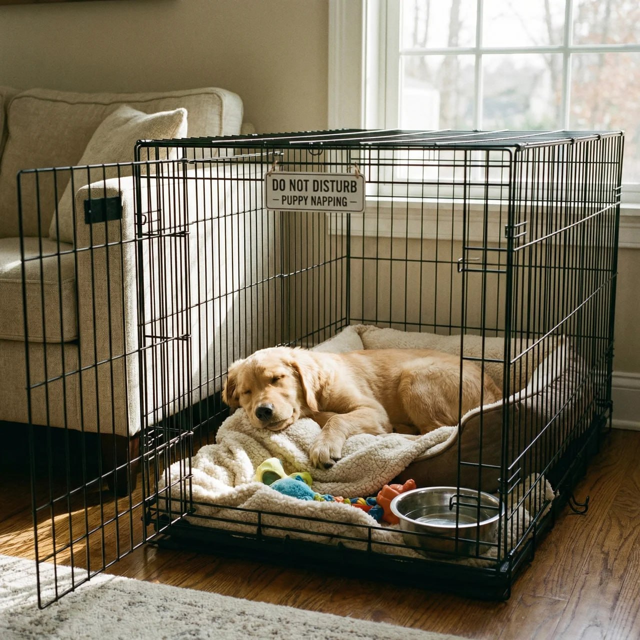 Golden Retriever crate trained - Do Not Disturb Puppy Napping