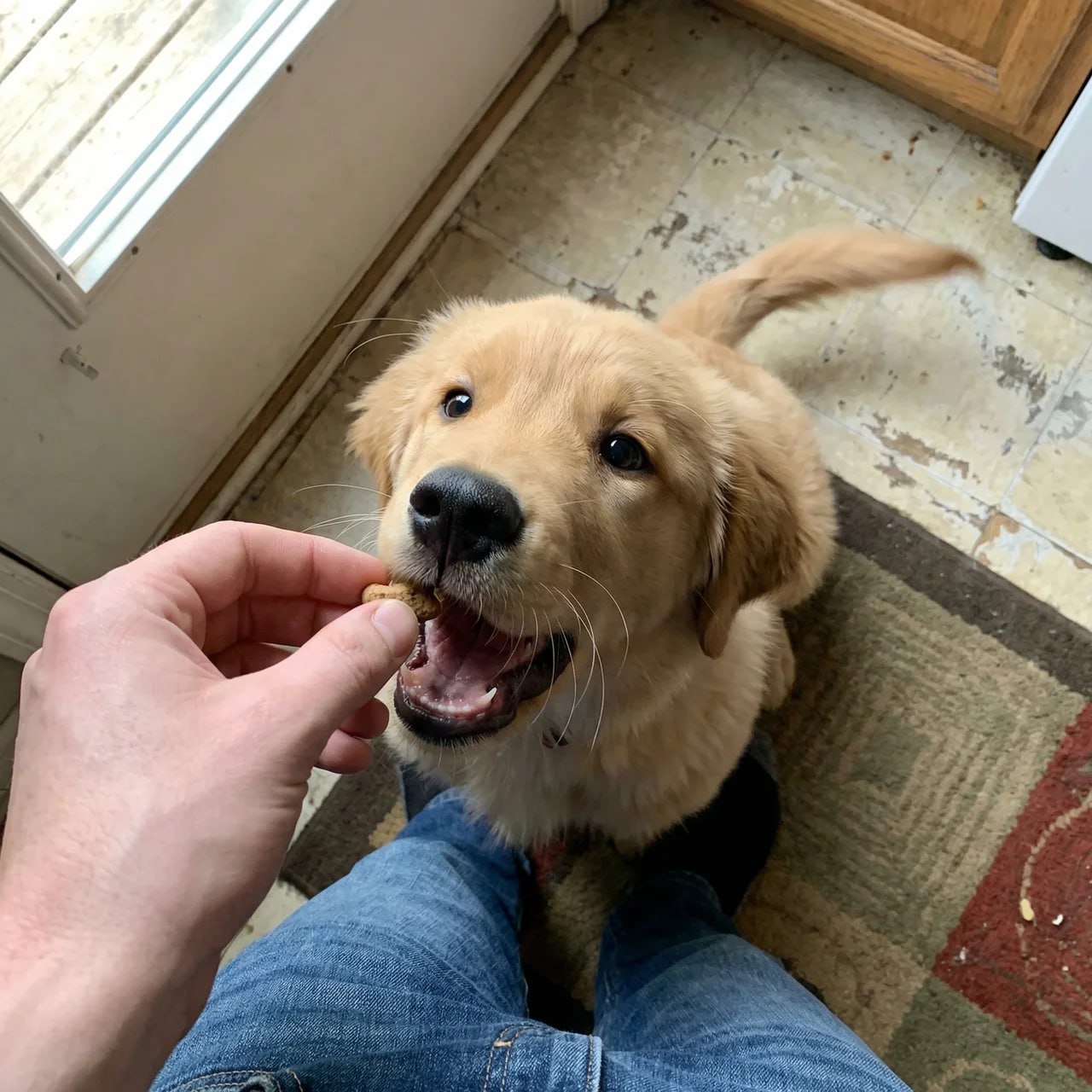 Golden Retriever puppy treat training